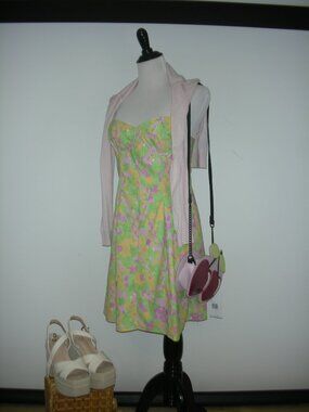 Lingia Shop Floral Mini Dress Cottagecore Coquette Pastel Sundress Size Small